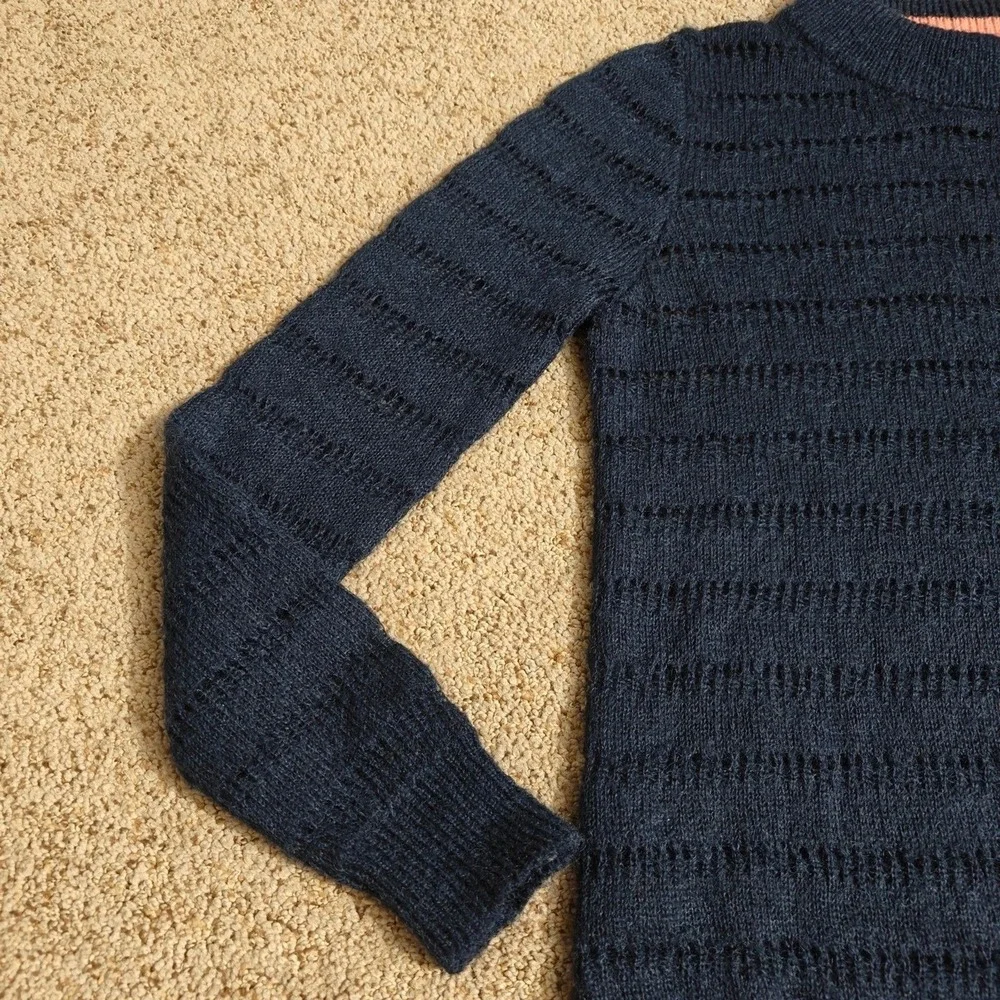 Scotch &‎ Soda Sweater Womens XS Navy Blue Mock Neck Openwork Wool